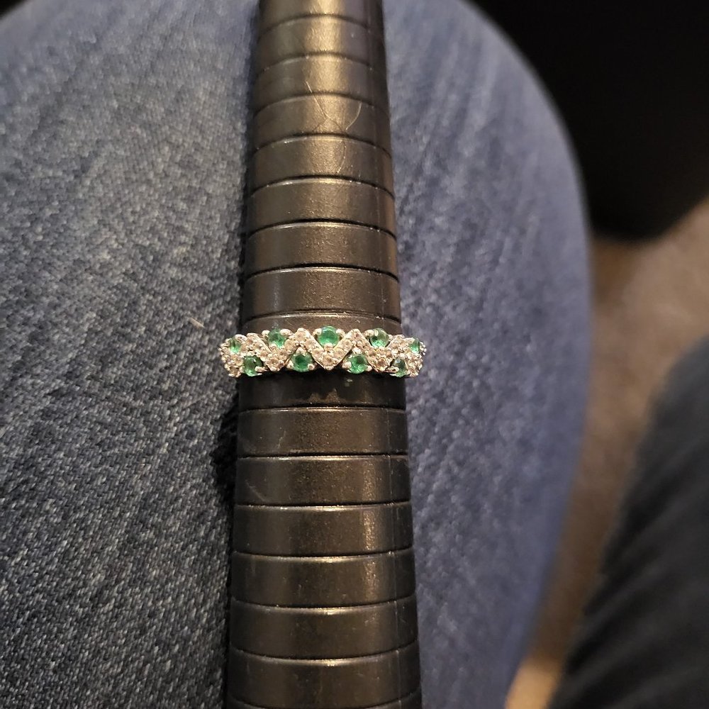 Created Emerald and White Topaz Ring